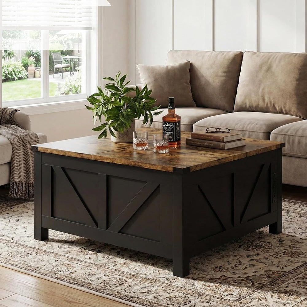 35” Farmhouse Coffee Table, Rustic Center Table with Lift Top