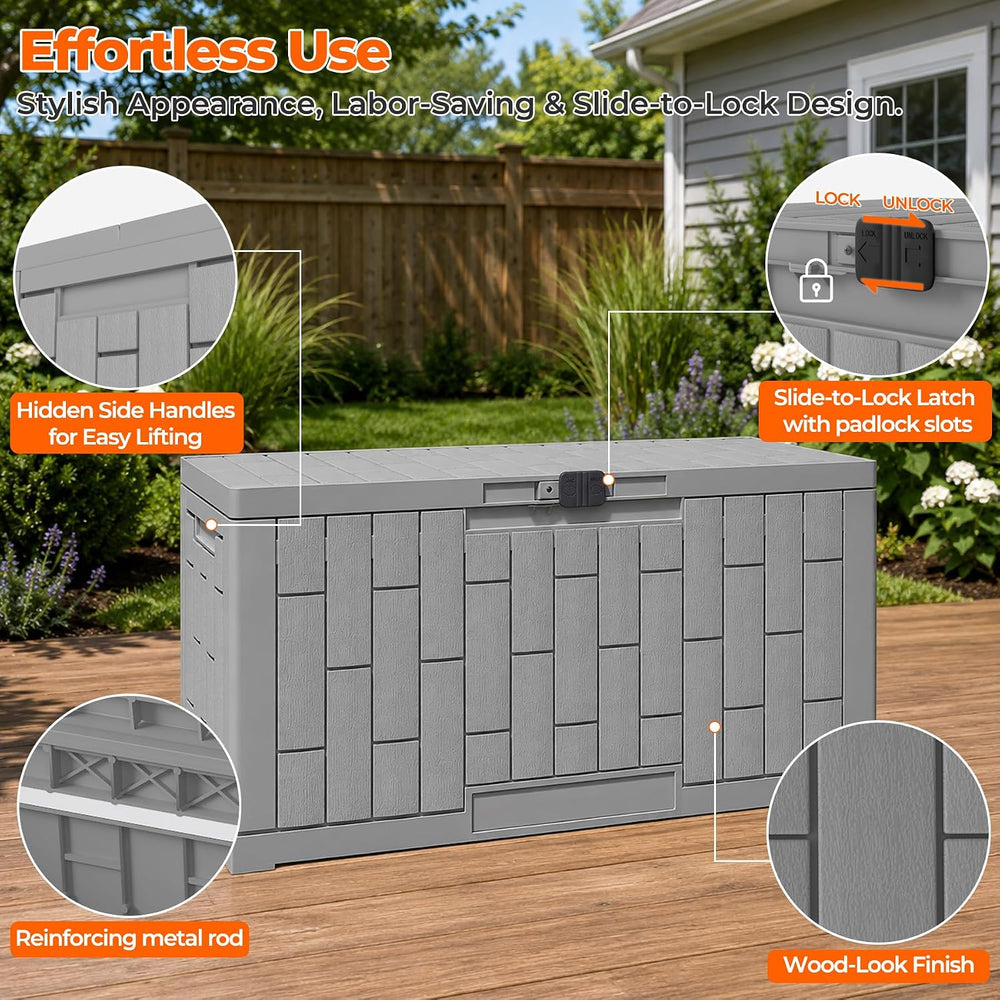 Outdoor Storage Box, 60 Gallon Waterproof Resin Patio Deck Box (Grey)