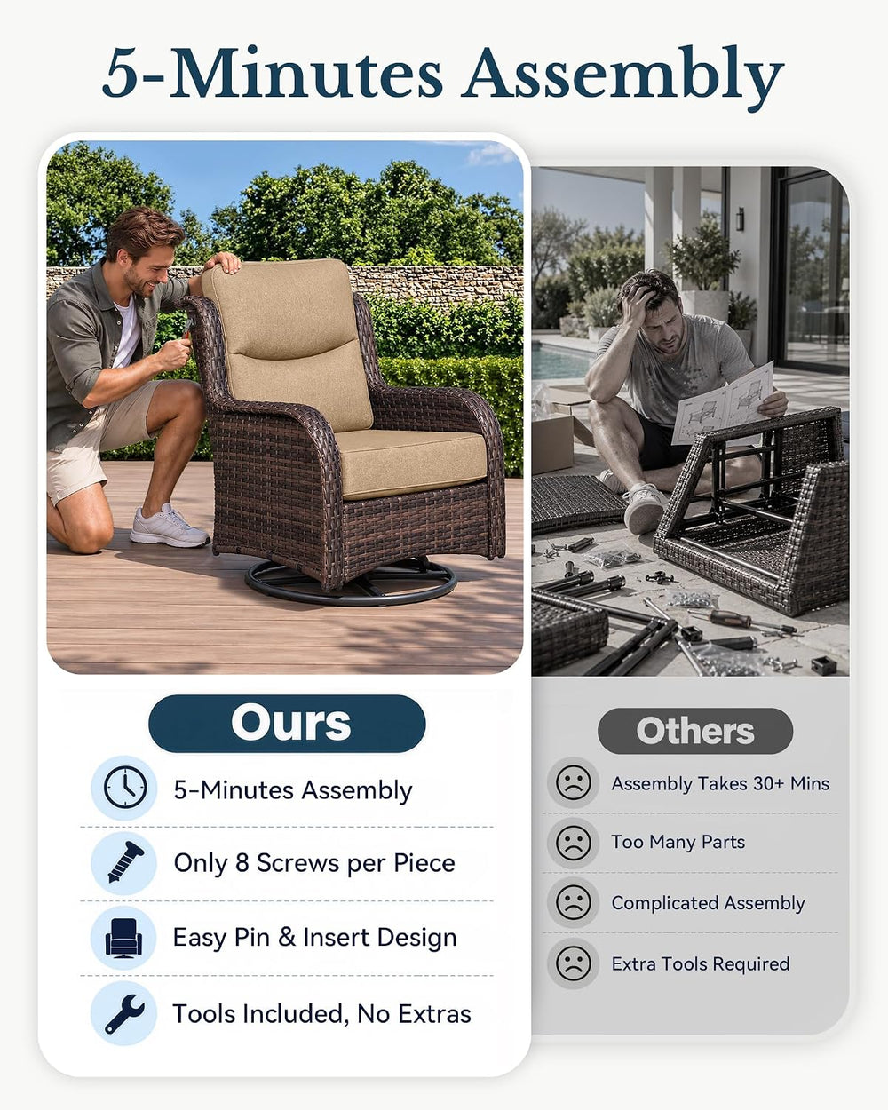 HILLGA Luxury Outdoor Patio Furniture Set with 6-Inch Thick Cushions
