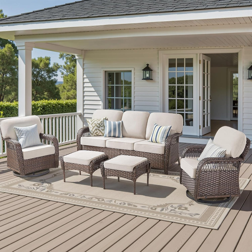 5 Pieces Patio Furniture Set Swivel Chairs, All Weather Wicker Swivel Rocker ...