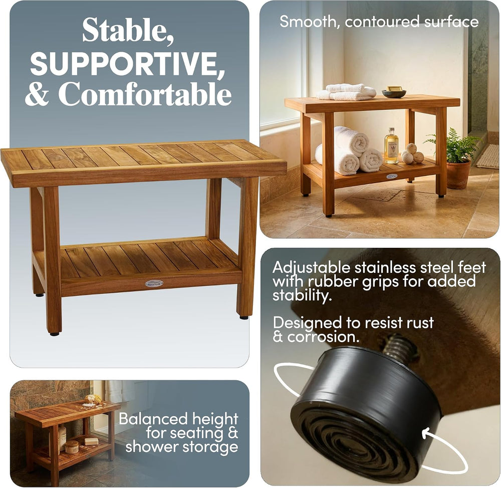 The Original 30" Spa Teak Shower Bench with Shelf
