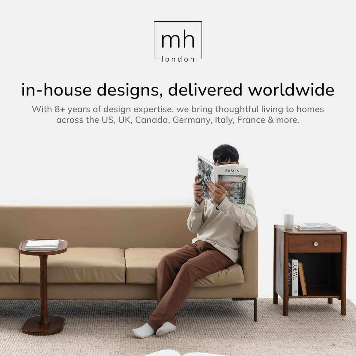 MH London Sammy C-Shaped Side Table - 22" High Solid Mango Wood End Table - Minimalist Handmade Walnut Accent Table for Living Room & Bedroom