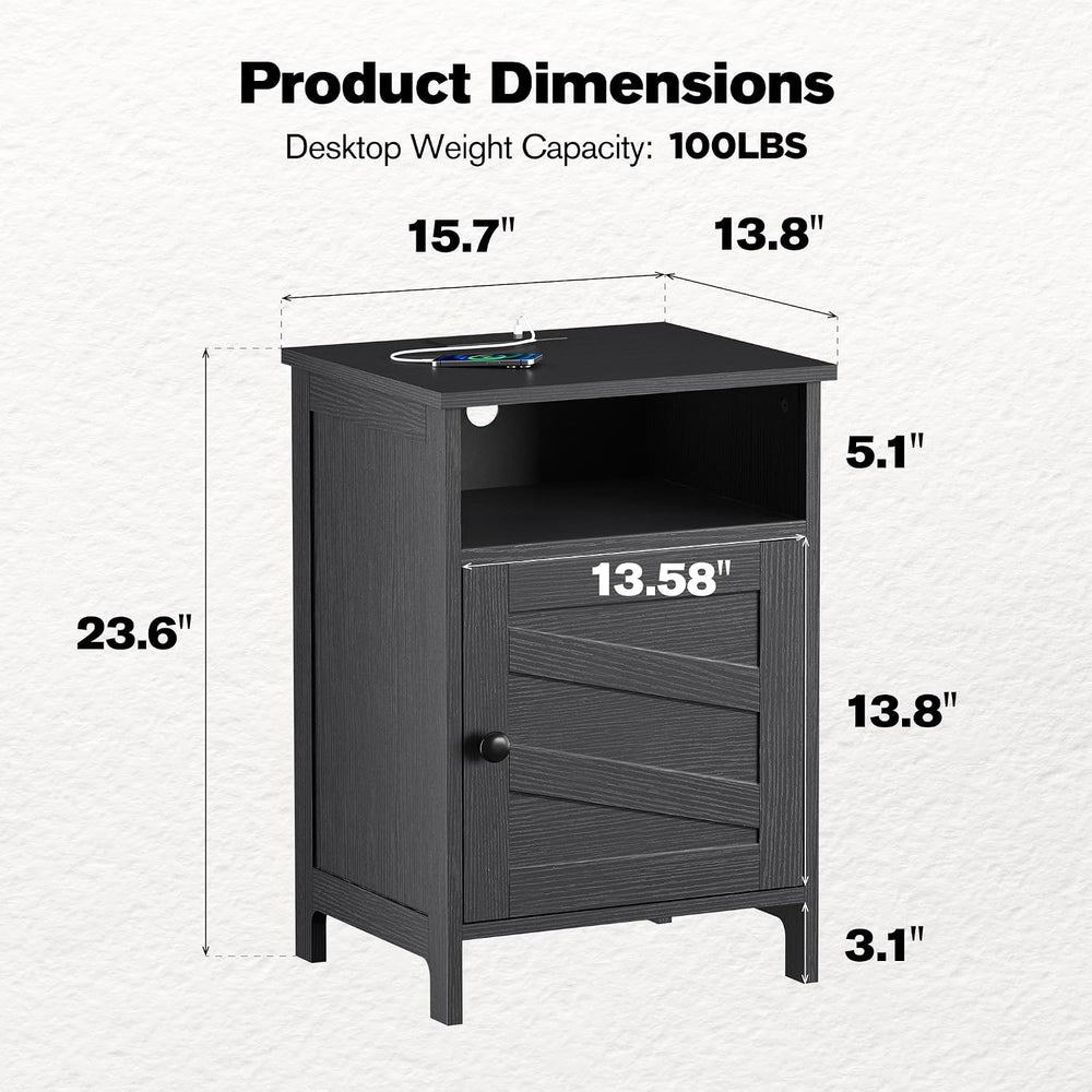 Night Stand with Charging Station, Farmhouse Nightstand with Open Shelf, Beds...
