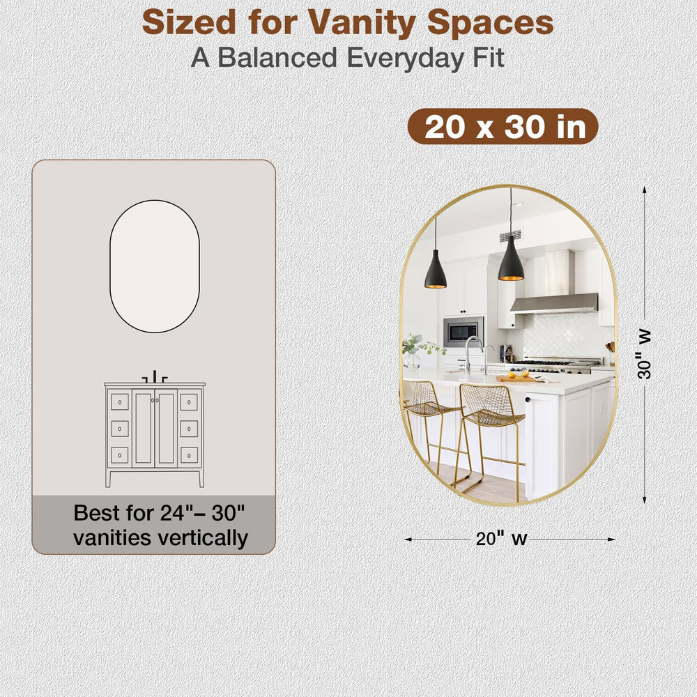20"x30" Brushed Gold Oval Bathroom Mirror for Over Sink, Vanity Mirror