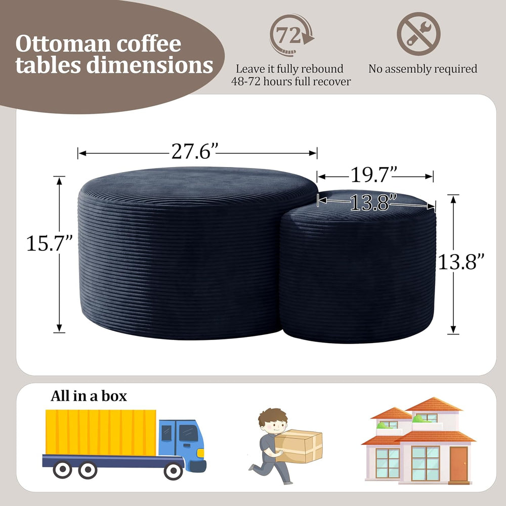 BSHOMGI Nesting Coffee Table Set of 2,Corduroy Ottoman Soft Foot Rest Movable...