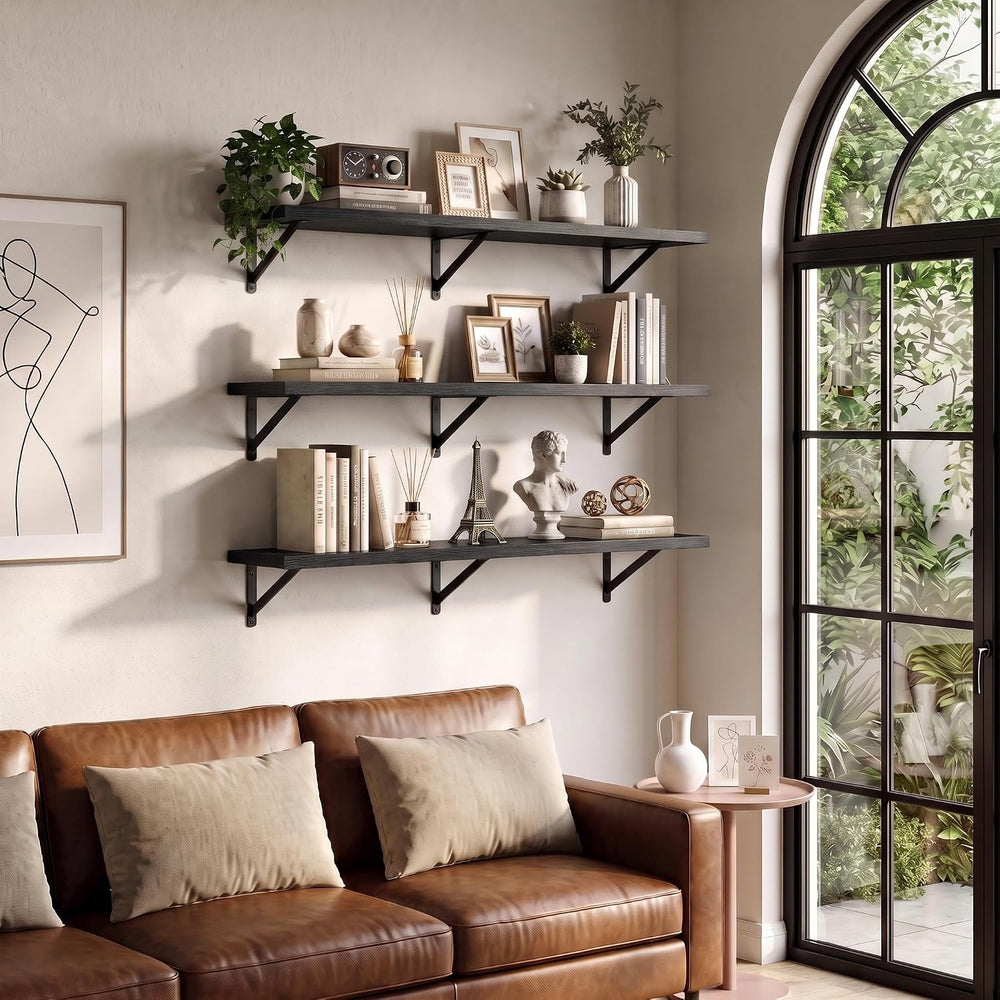 Vivelove 16" x 12" Deep Floating Shelves Set of 4, Rustic Wide Wall...