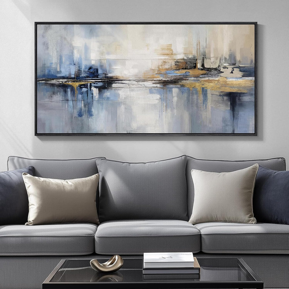 Extra Large Framed Blue Abstract Wall Art for Living Room, Horizontal 30x60