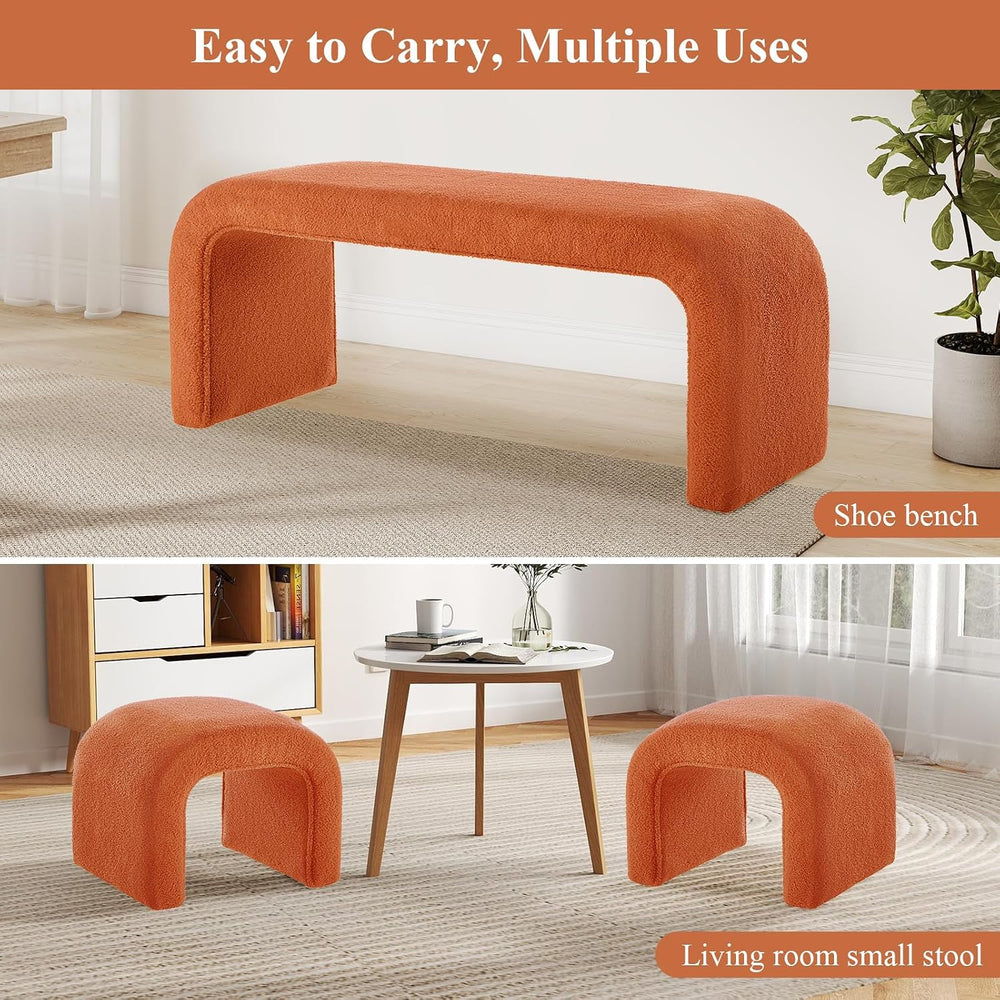 3-Piece Ottoman Bench Set, End of Bed Bench with 2 Foot Stools