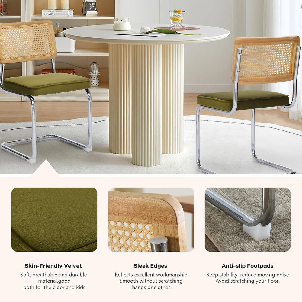 SoarFlash Cesca Dining Chair Set of 4, Chair with Natural Cane Back (Green)
