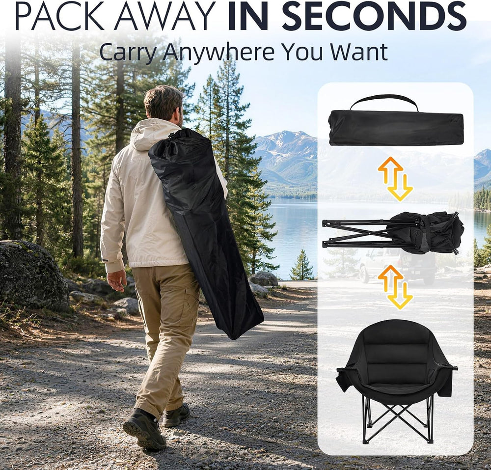 Oversized Camping Chairs for Adults - Heavy Duty Padded Outdoor Camp Chair