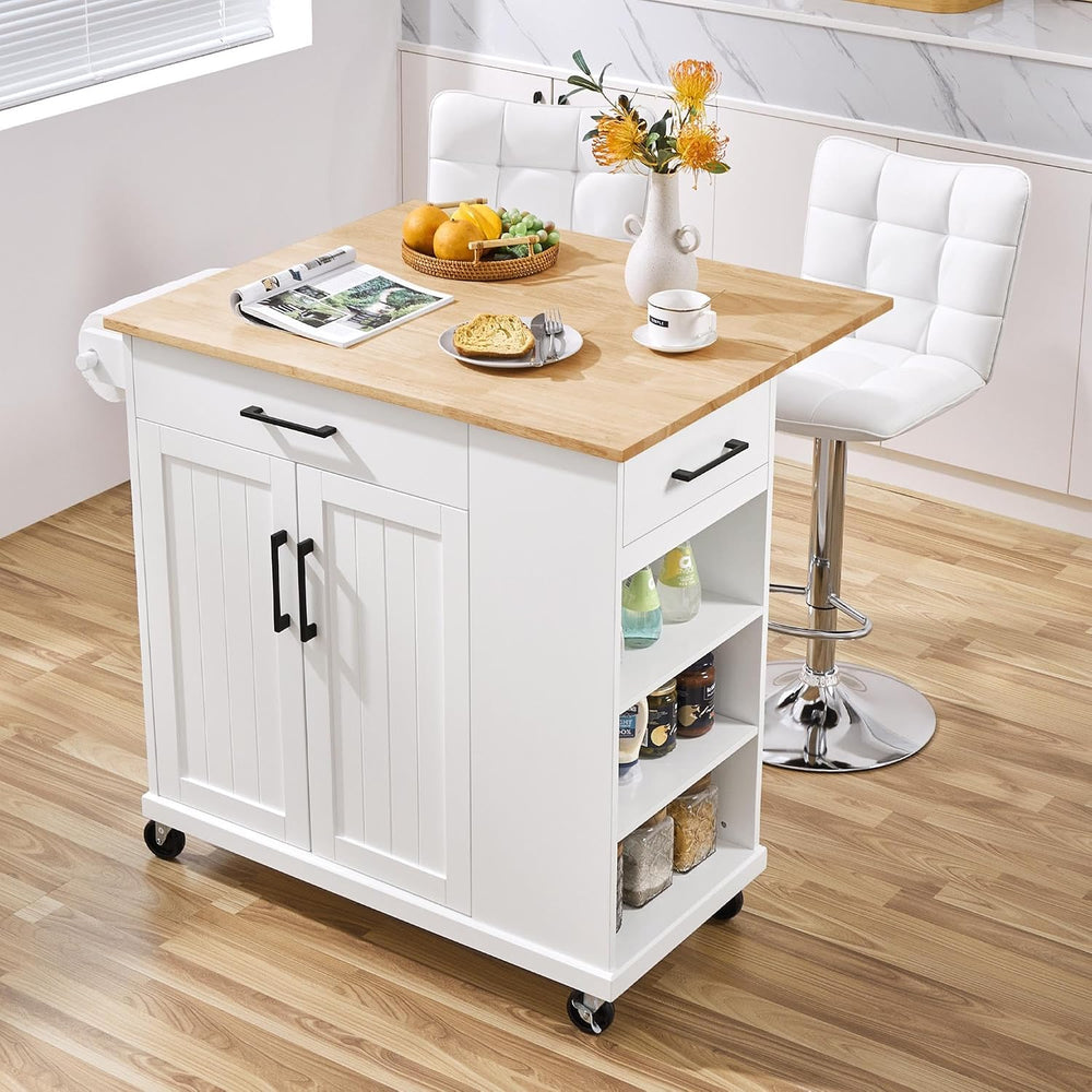 Yaheetech Kitchen Island Cart with Storage, Drop Leaf, Open Shelves, White