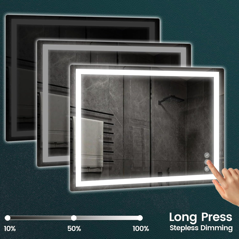 Memobarco 32" x 40" LED Bathroom Mirror with Lights, Memory Vanity ...