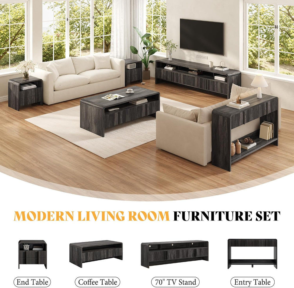 AMERLIFE Fluted Coffee Table with Storage & Rounded Edges
