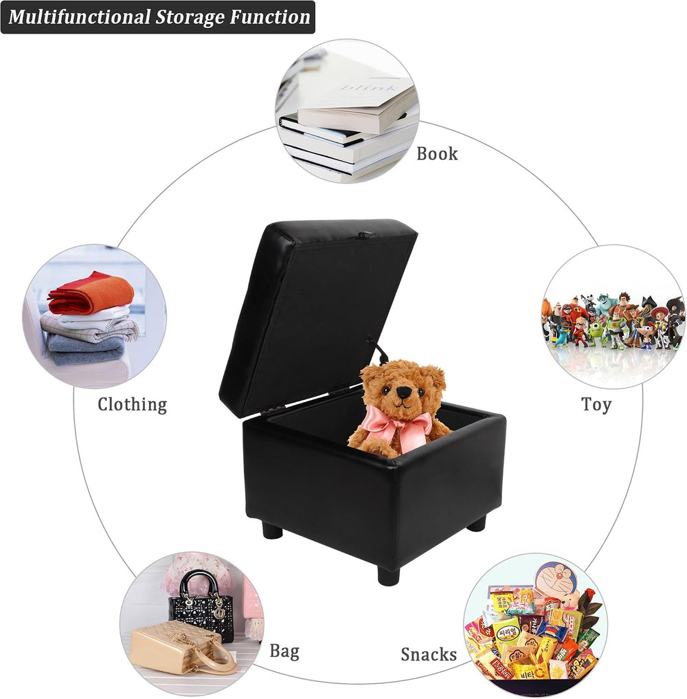 H&B Luxuries Tufted Leather Square Flip Top Storage Ottoman Cube Foot Res...