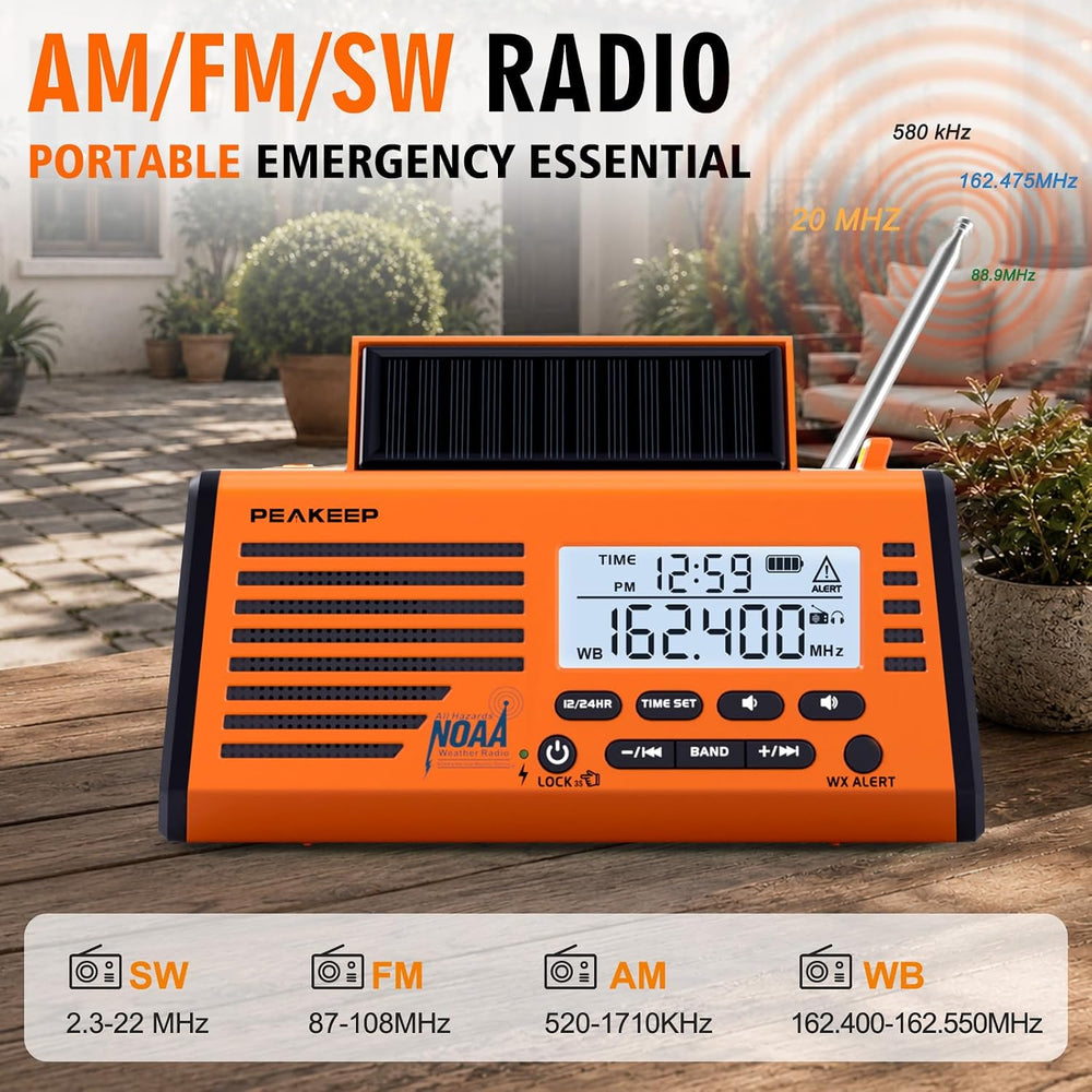 Peakeep Emergency Radio NOAA Weather Alert Battery Solar Crank Powered