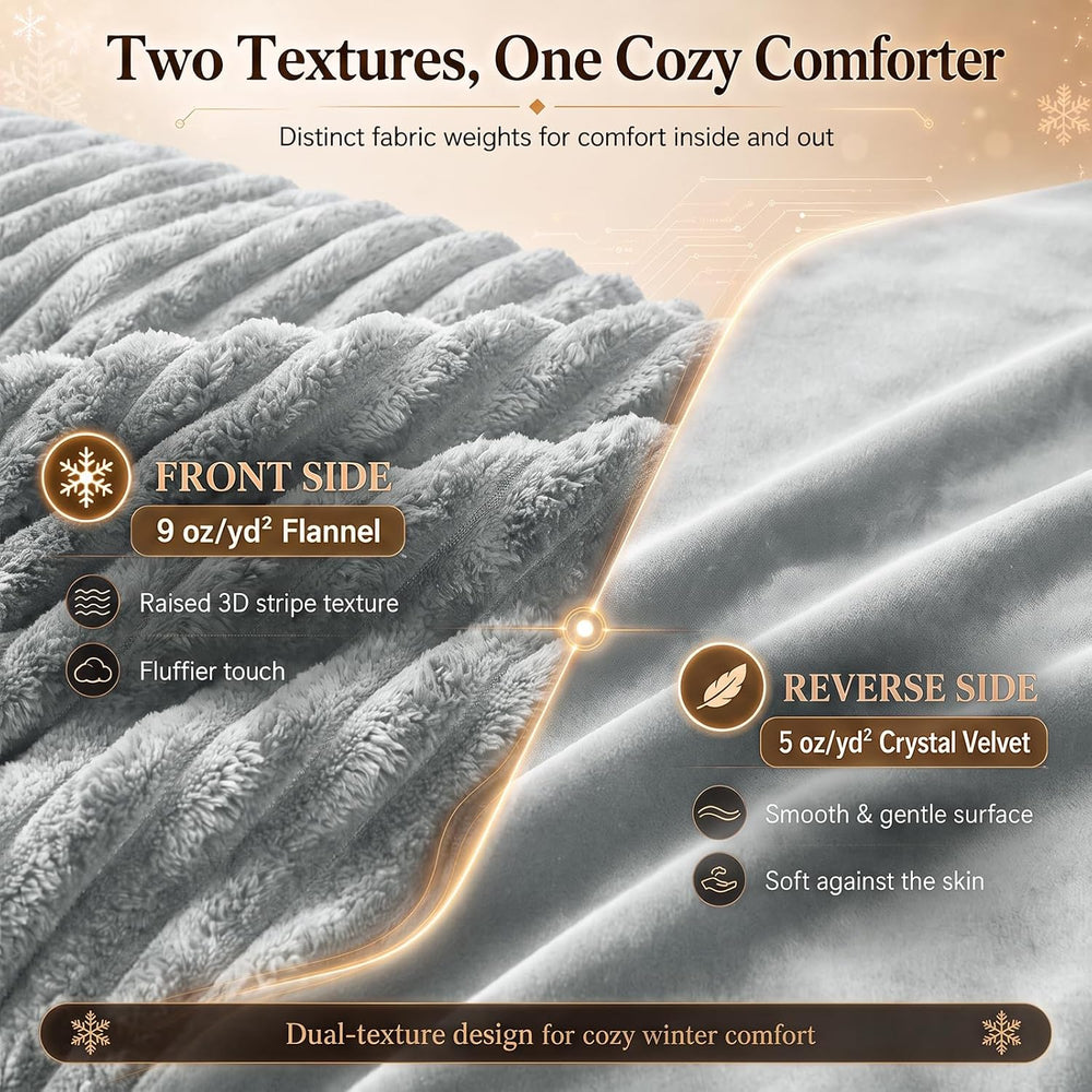 CozyLux Fleece Oversized King Comforter Sets, 3 Piece Light Grey Bedding