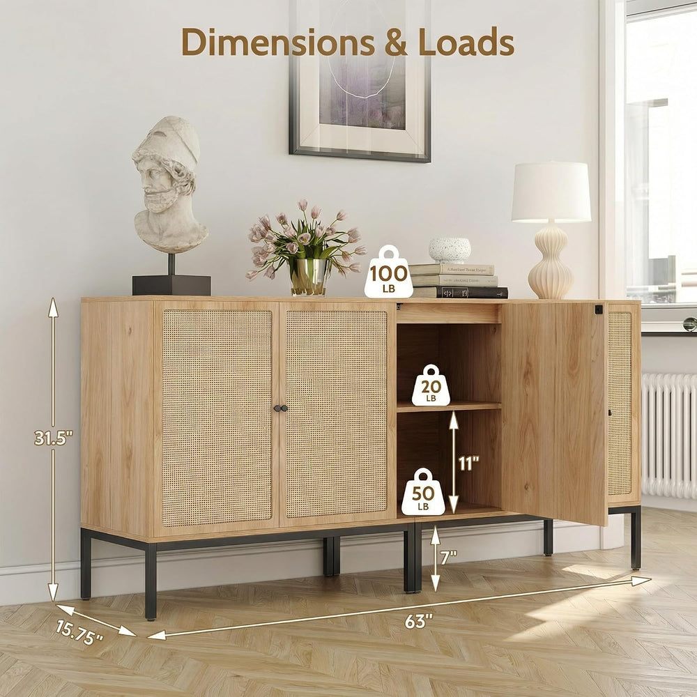 Yechen Set of 2 63" Sideboard Cabinet with Natural Rattan Doors, Buffet ...