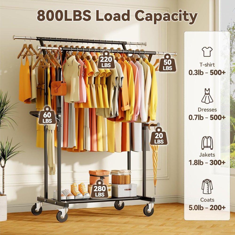 Heavy Duty Clothes Rack: 800LBS Rolling Clothing Garment Rack for Hanging Coa...