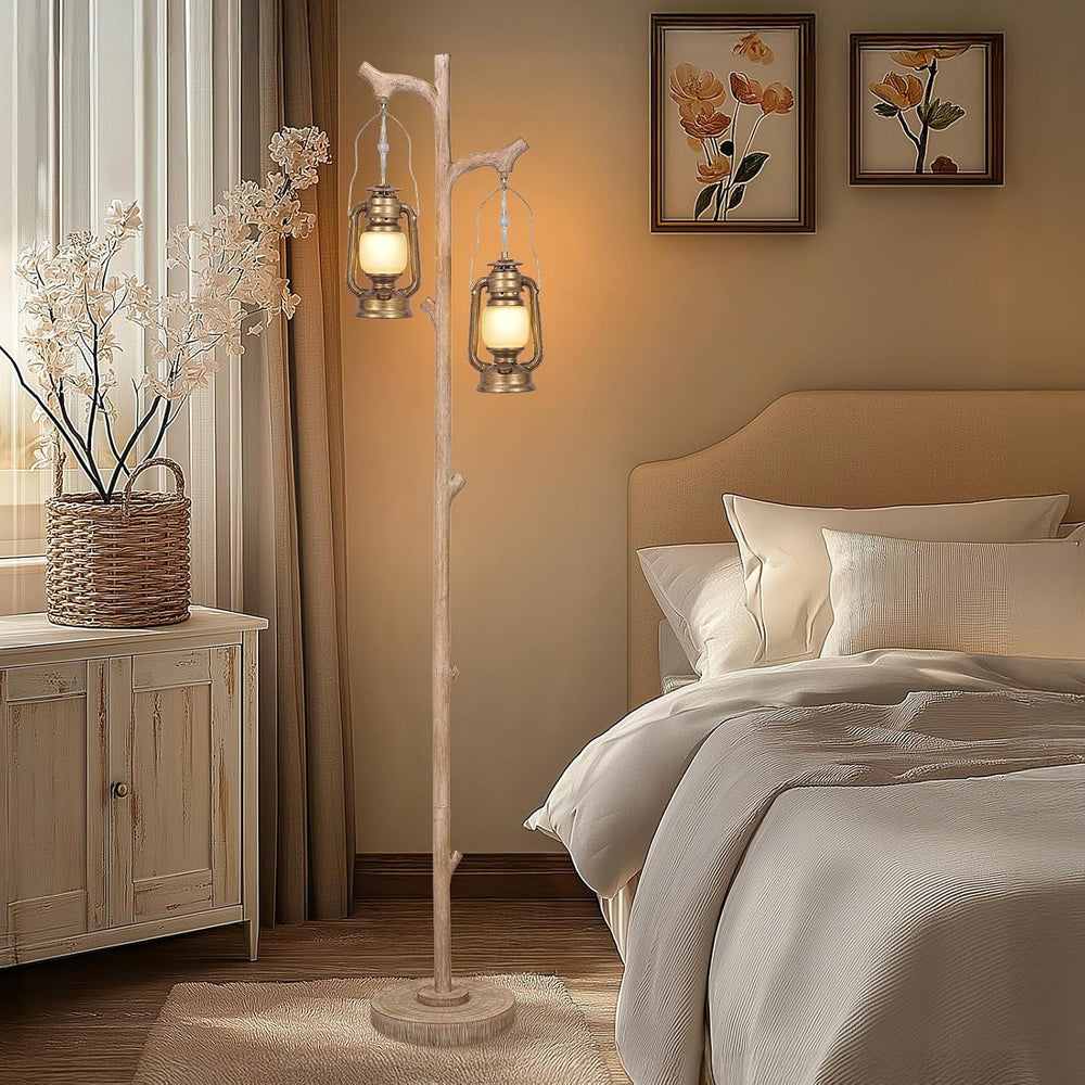 Scenekoy Vintage 68” Tall Resin Floor Lamp with Lanterns, Dimmable
