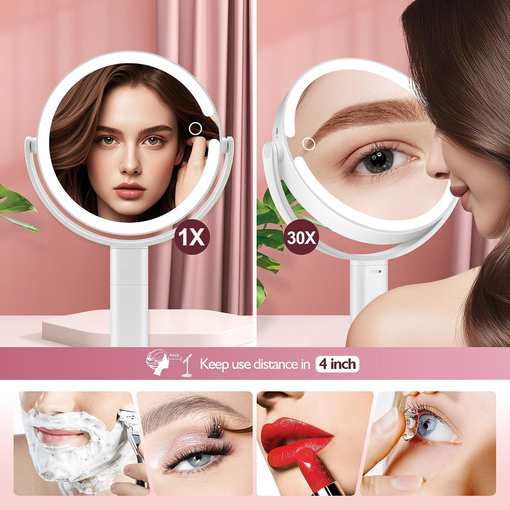 MOMOKUBA Makeup Mirror with Lights, 30X Magnifying & Height Adjustable, L...