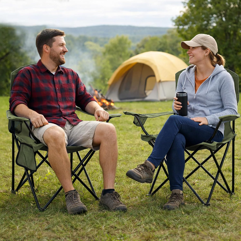 Camping Chair 2 Pack Portable Folding Chair, Supports 300lbs, Green
