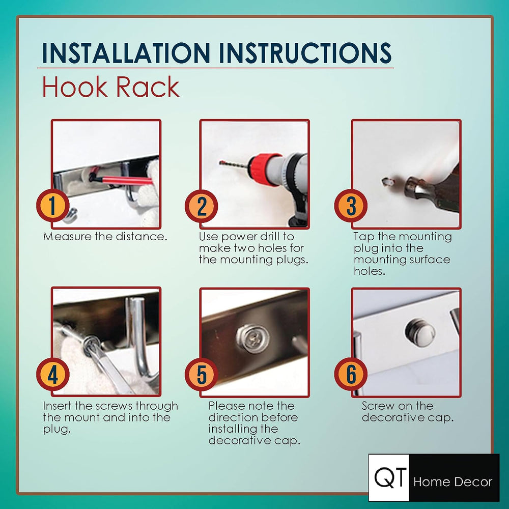 Wall Mounted Coat Rack with 8 Round Hooks - 21.6 Inch Brushed 304 Stainless S...