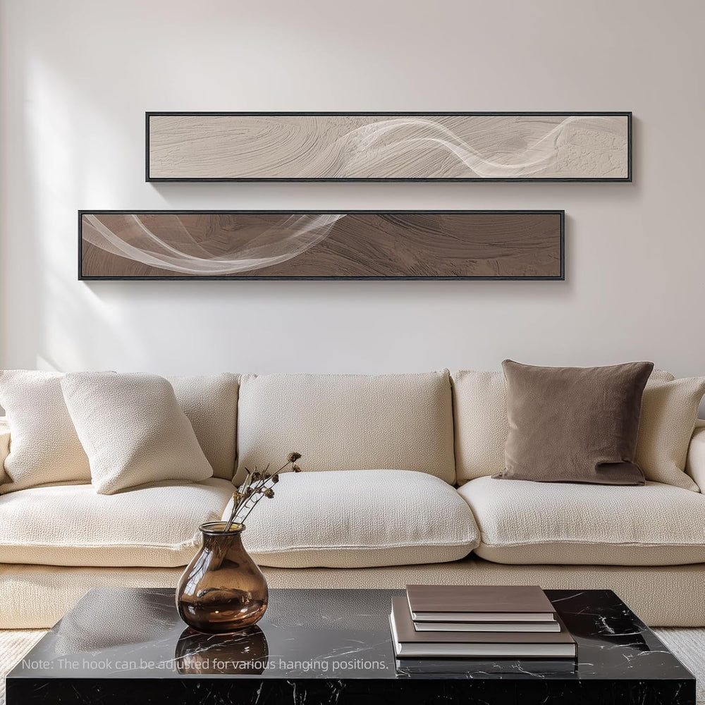 Large Framed Neutral Abstract Vertical Wall Art Decor for Hallway, 2 Piece