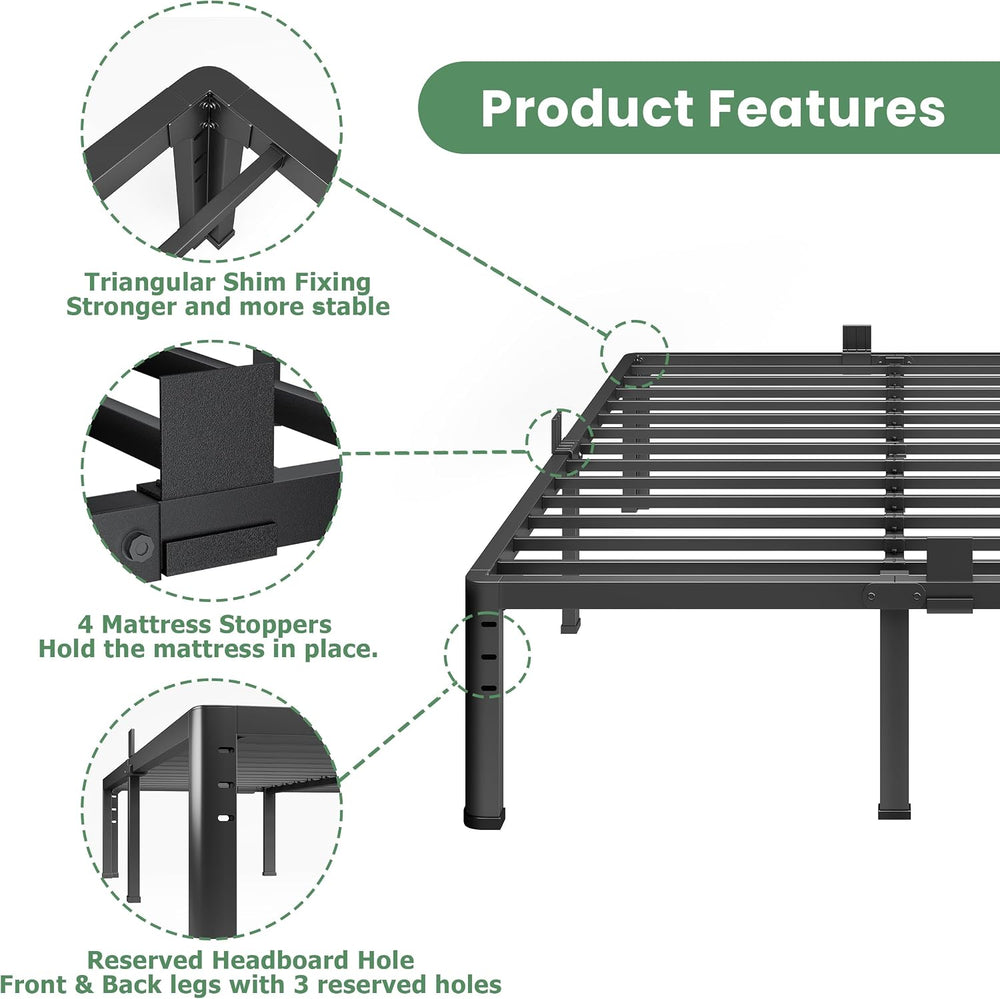 NKZ 20 Inch Queen Size Metal Platform Bed Frame with Round Corner Legs