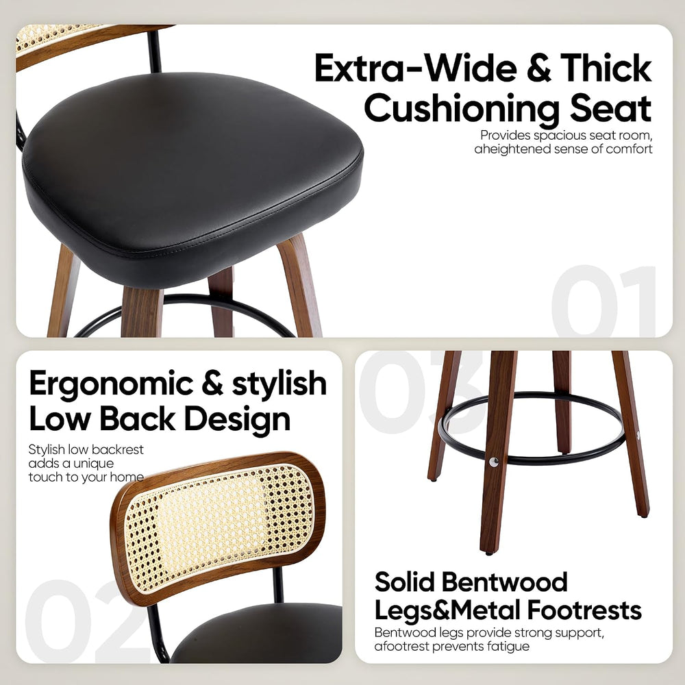 KEEZY Natural Rattan Bar Stools Set of 2, 26 Inch Counter Height Barstools wi...