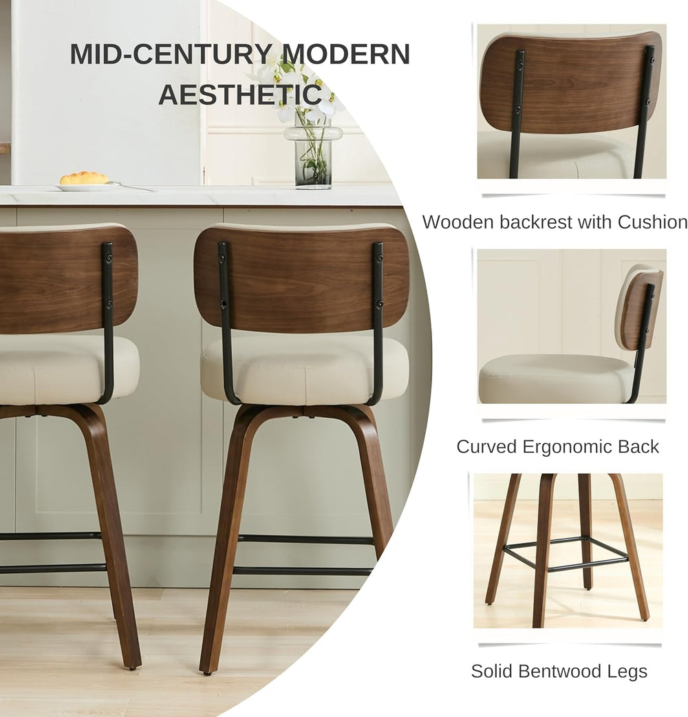 Swivel Bar Stools Set of 2, 30" Bar Height, Beige Grey