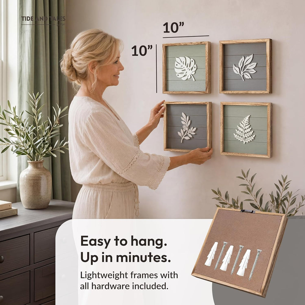 Tide and Tales 3D Botanical Leaf Wall Art, Set of 4, Bedroom Wall Art