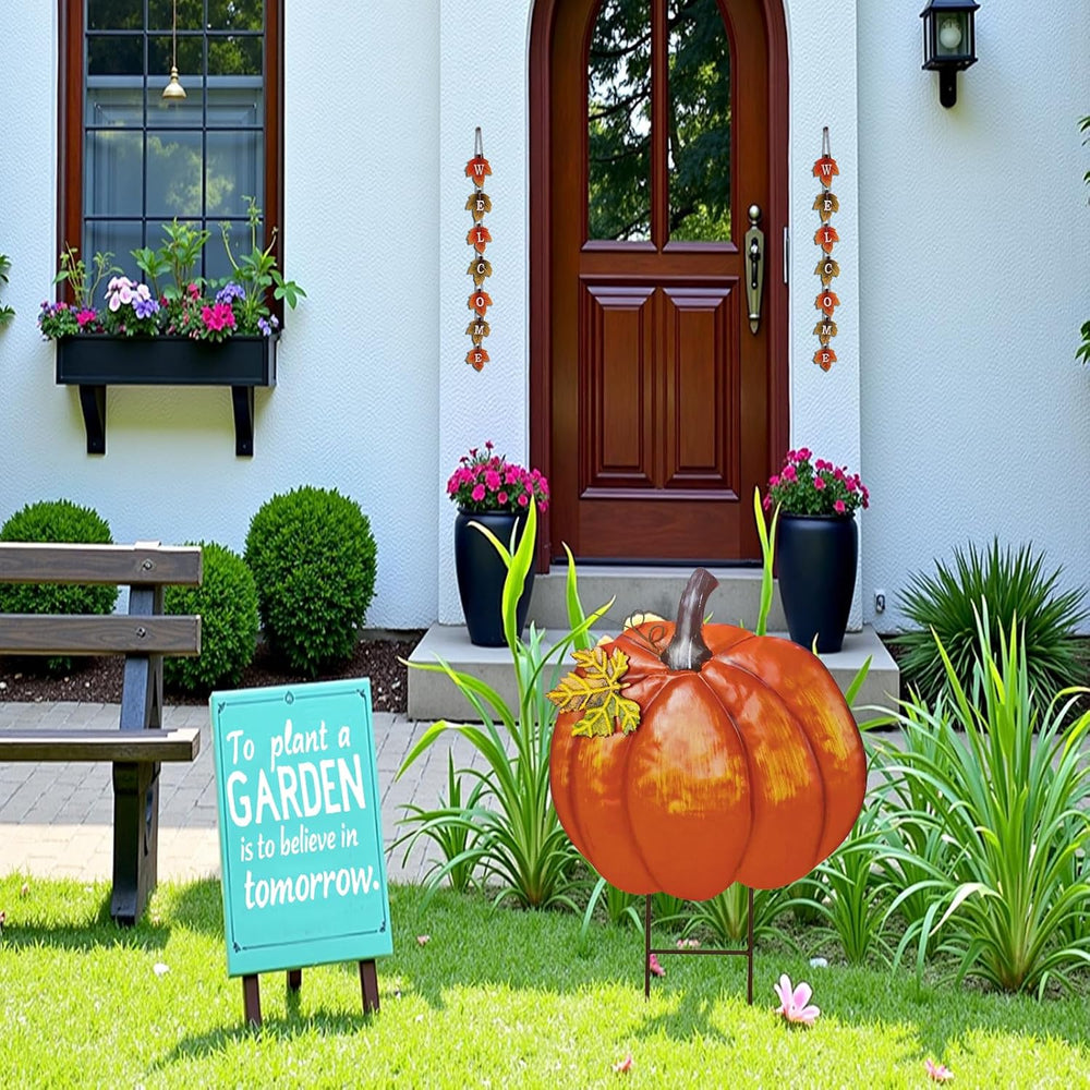Metal Pumpkin Garden Stake Outdoor Fall Decor Decorative Pumpkin Yard Sign