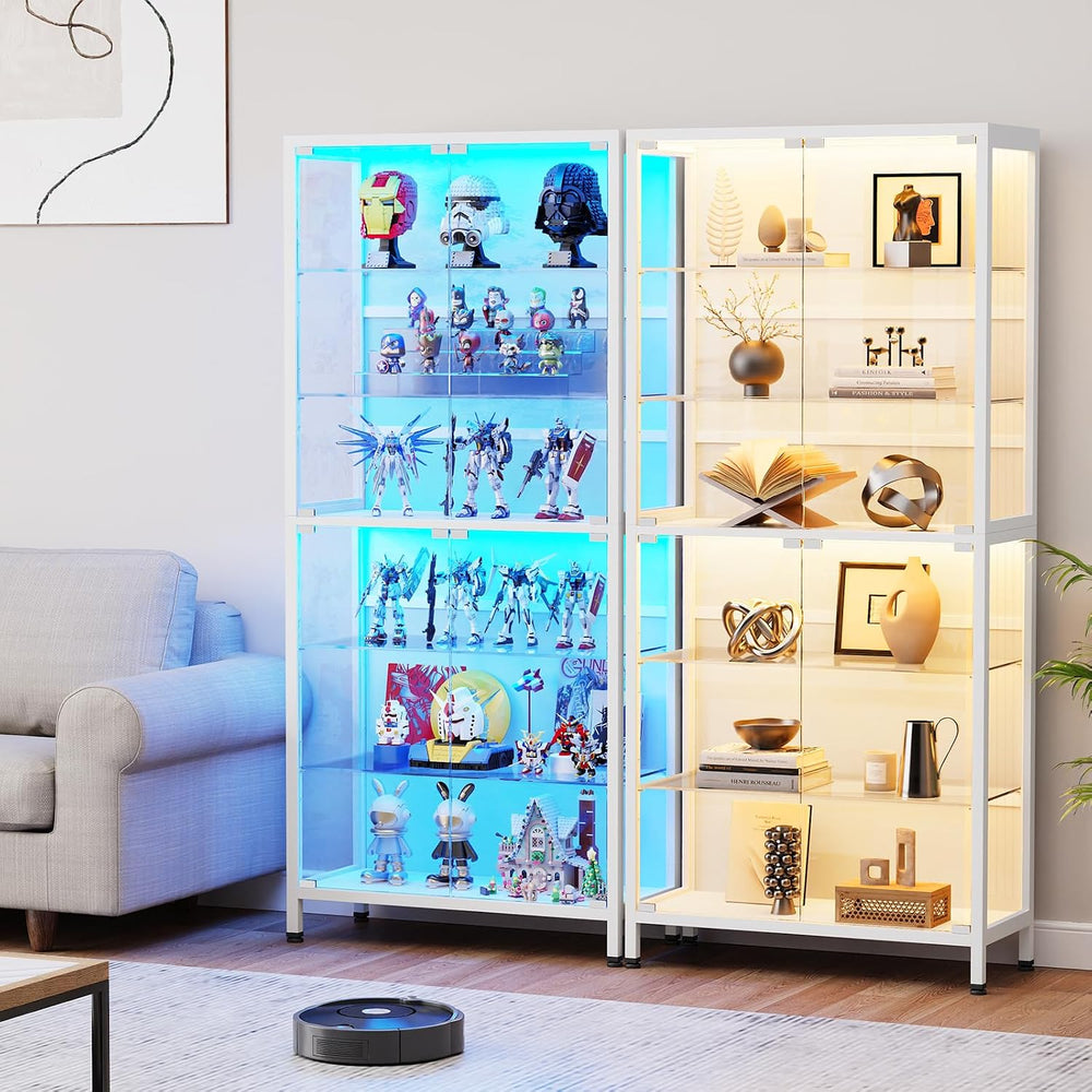 71.2" 6-Tier Display Cabinet with Glass Doors for Collectibles, White