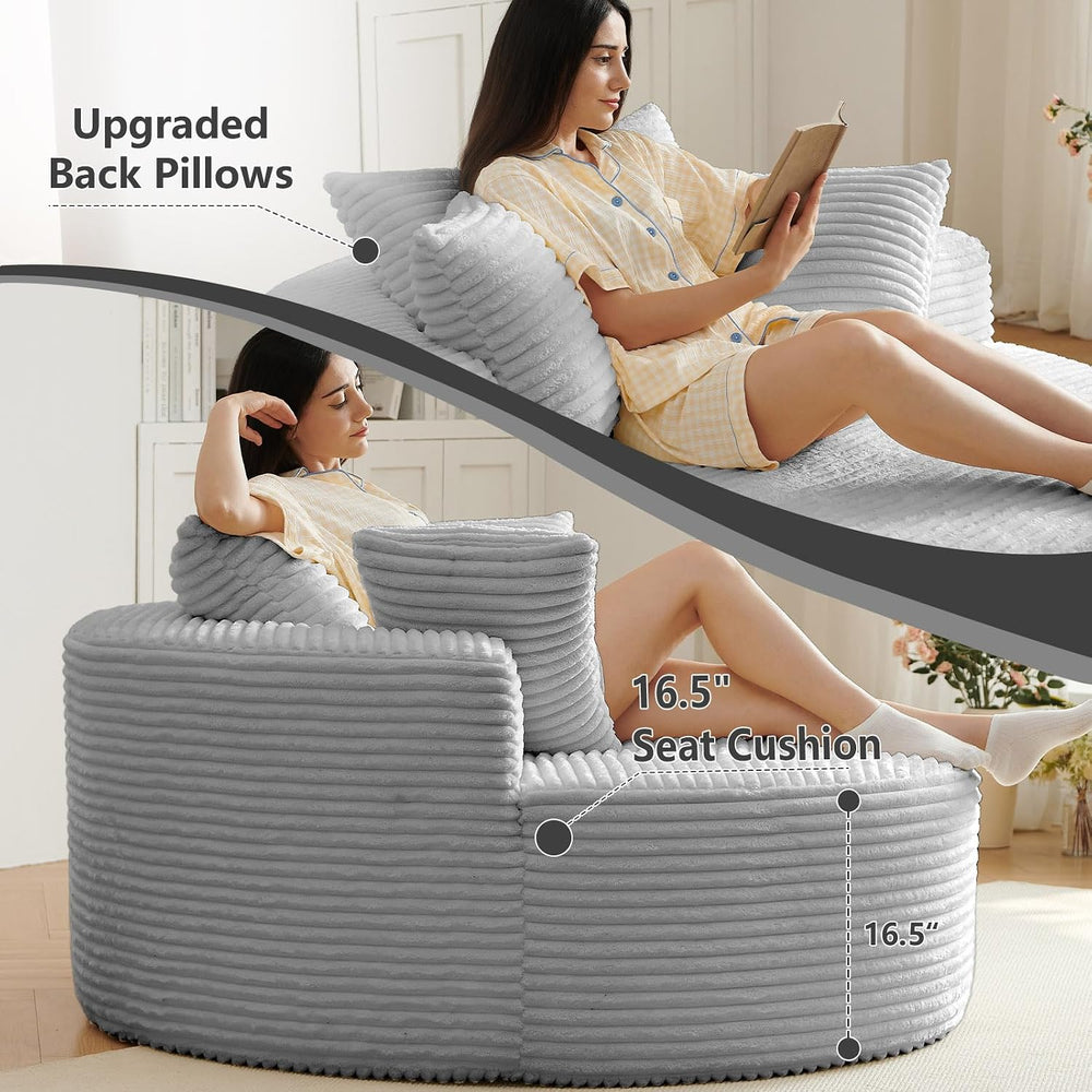 55''Oversized Round Chaise Longue Chair Indoor, Boneless Chair Round ...