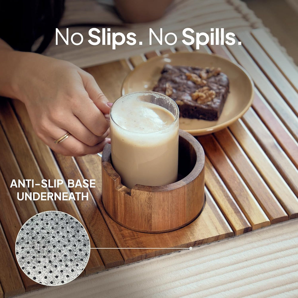 Acacia Couch Arm Tray for Drinks and Snacks with Detachable Cup Holder, Anti ...