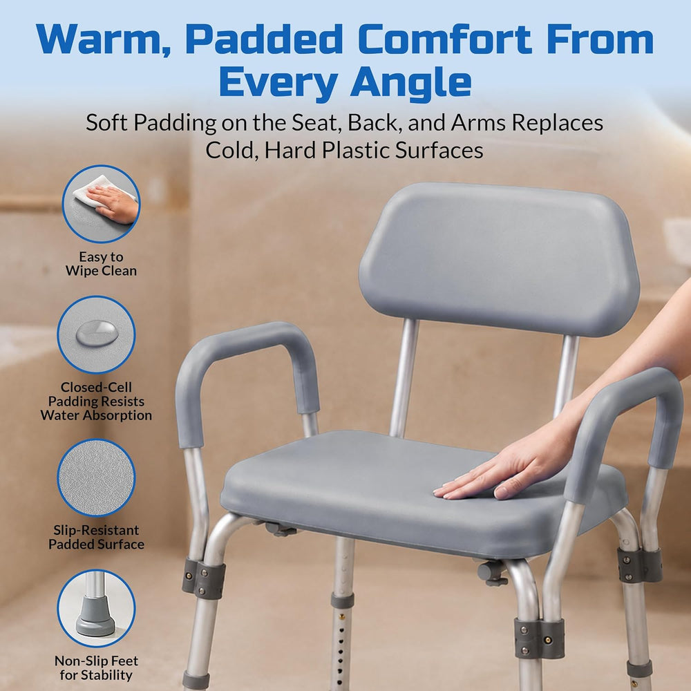 Platinum Health Padded Shower and Bath Chair with Armrests and Back, Comforta...