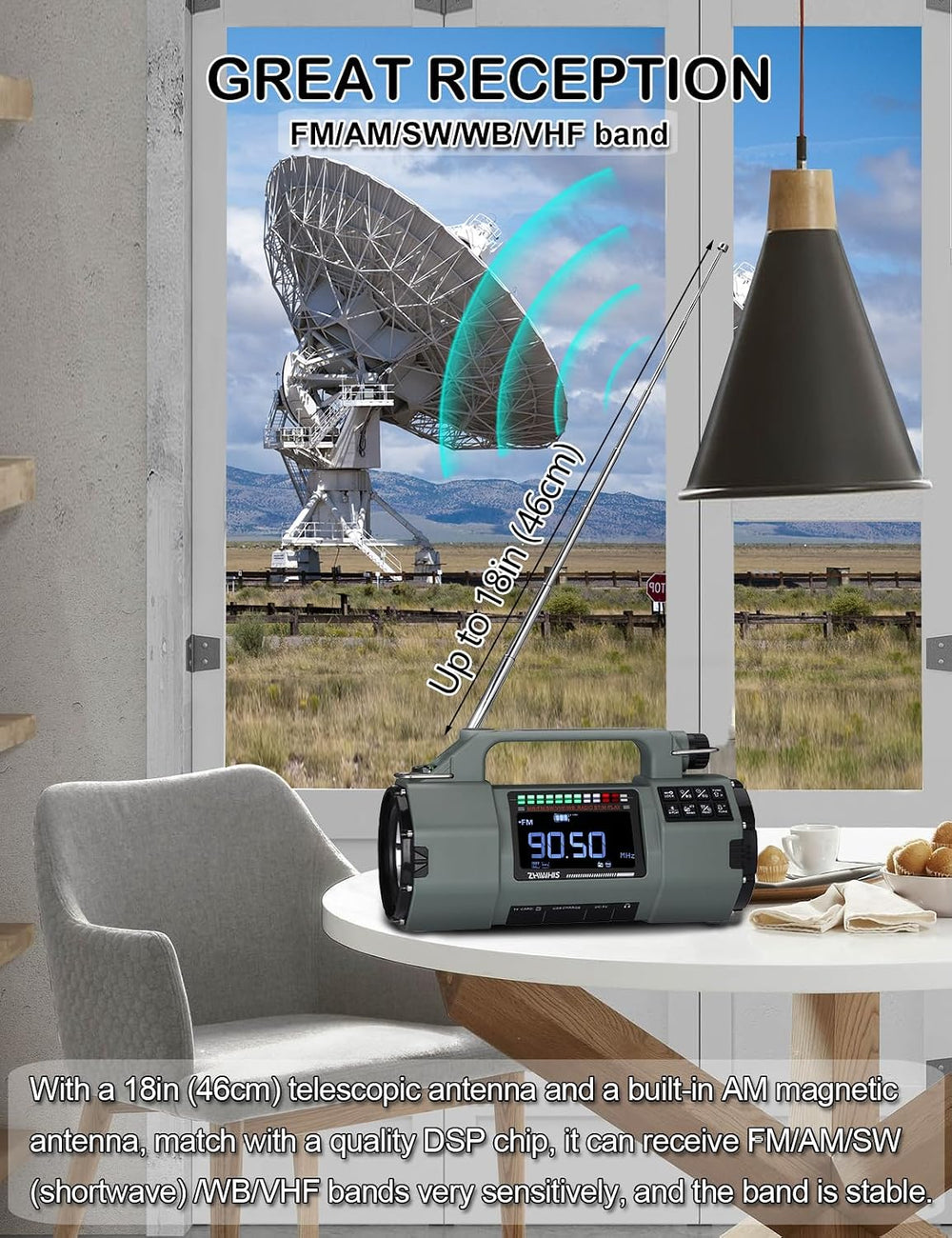 ZHIWHIS Emergency Radio with Bluetooth, Multi-Function Portable Radios with L...