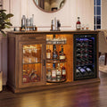 GDLF 60.2-Inch Home Bar Cabinet with Fridge Space, Warm Amber LED, Walnut