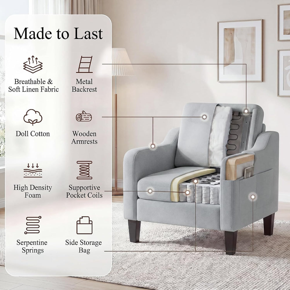 Accent Chair for Living Room, Mid-Century Upholstered Armchair with Foldable ...