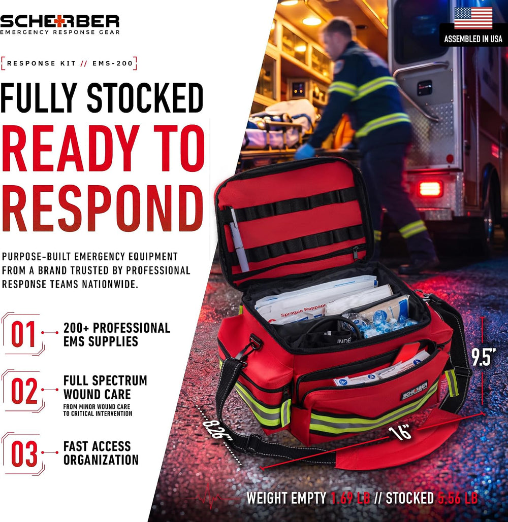 Scherber First Responder Fully-Stocked Professional Essentials EMT/EMS Trauma...