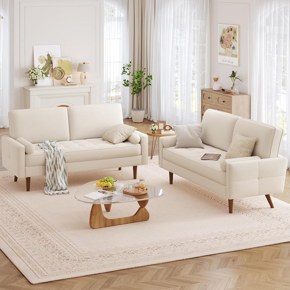 HIFIT 57" Loveseat Sofa Couch, Modern Chenille Couch for Living Room, Beige