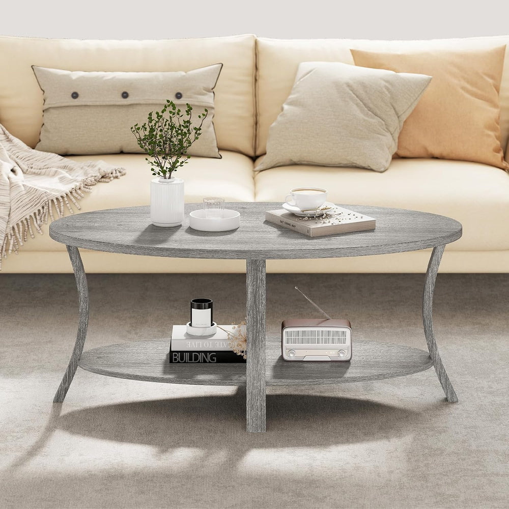 GIANTEX 44 Inch Oval Coffee Table, 2-Tier Center Table with Storage Shelf &am...