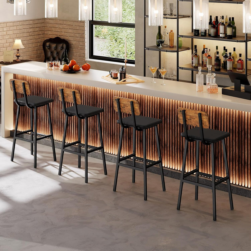 HOOBRO Black Bar Stools, Set of 2 PU Upholstered Tall Bar Stools, Kitchen Bre...