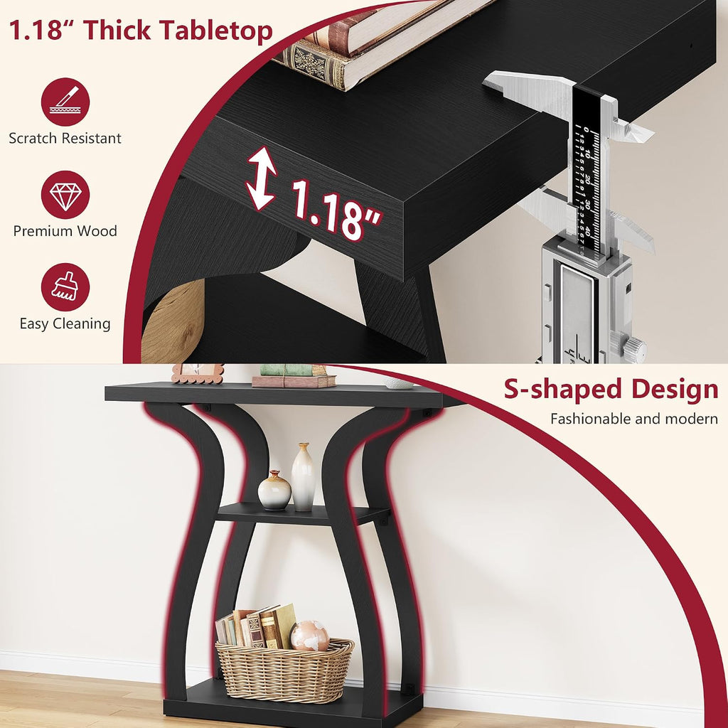 Tajsoon 3-Tier Farmhouse Console Table for Entryway 31.5", Black