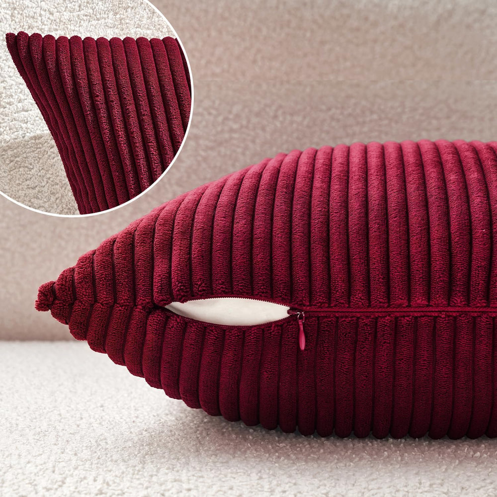 MIULEE Euro Corduroy Throw Pillow Covers Set of 2 24x24 Burgundy