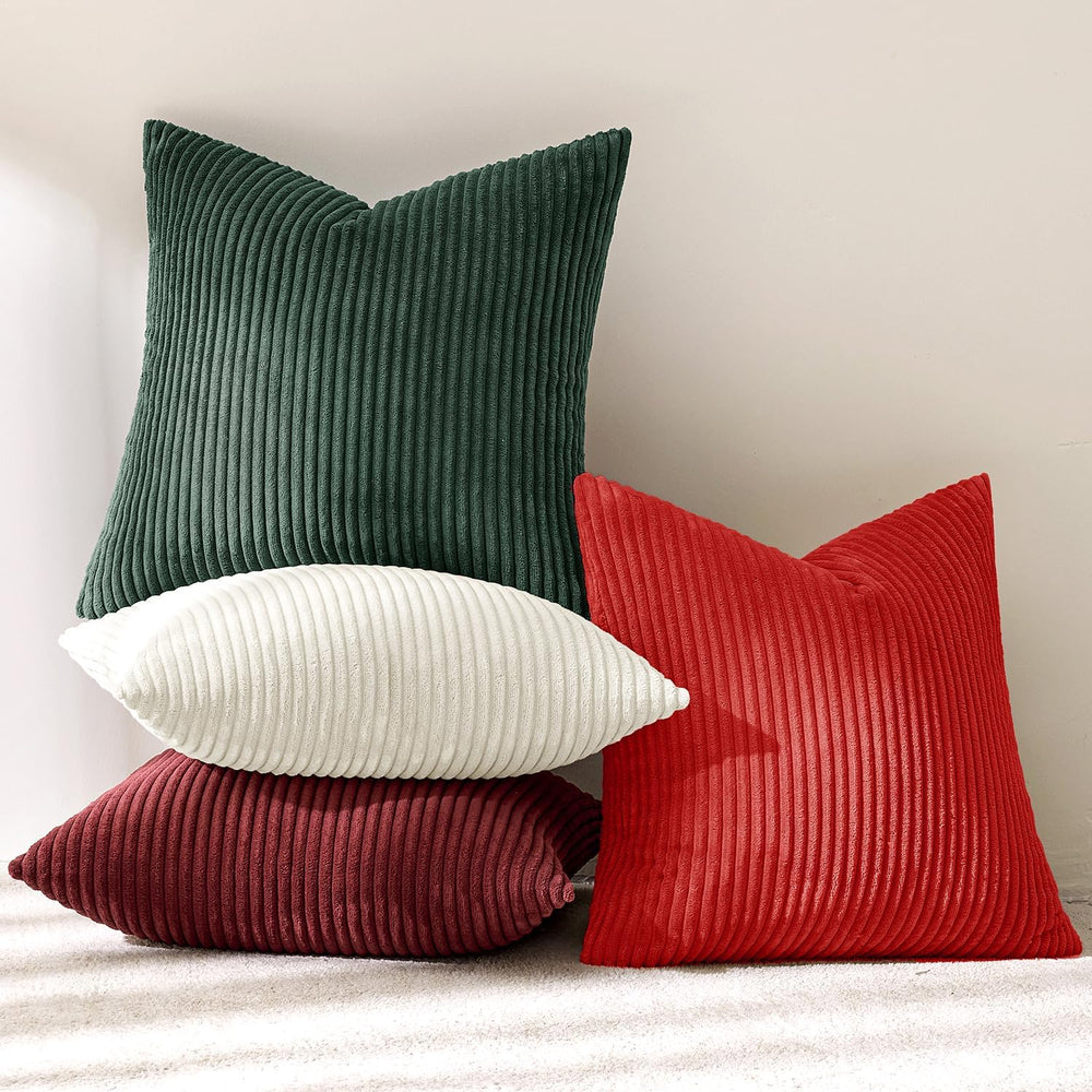 MIULEE Corduroy Decorative Throw Pillow Covers Christmas Red White 18x18