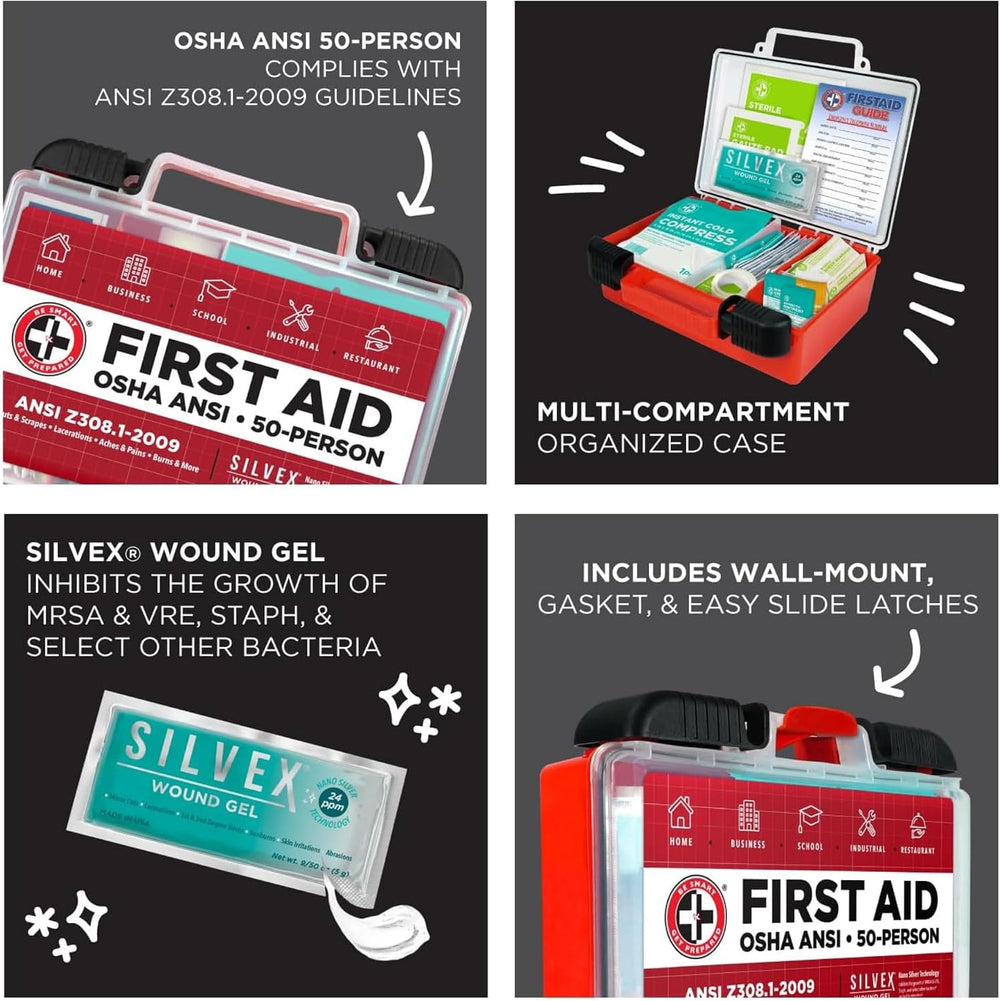 Be Smart Get Prepared OSHA/ANSI First Aid Kit - 50 Person, 250 Pieces - Desig...