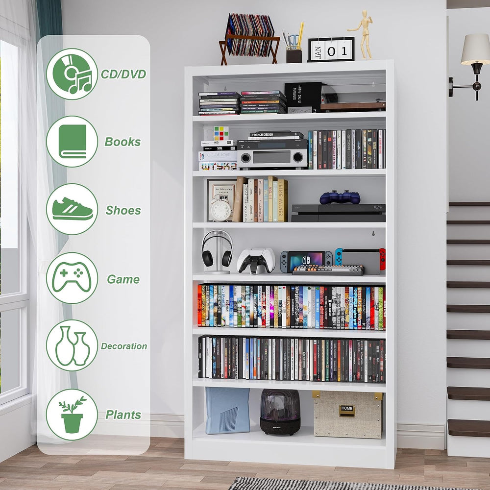Metal CD Storage Shelf, 7 Tier Tall DVD Storage Cabinet with Adjustable Shelv...