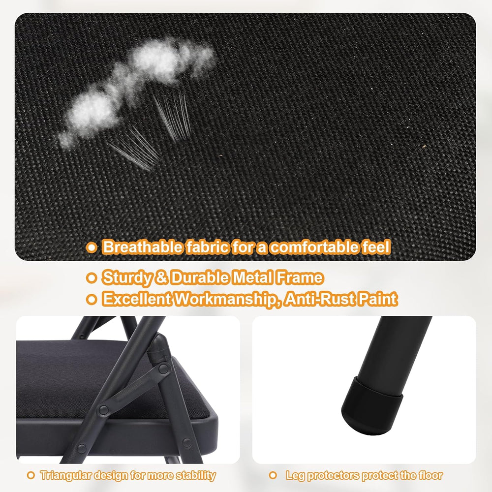 4 Pack Padded Folding Chairs with Fabric Cushion and Back, Charcoal Black