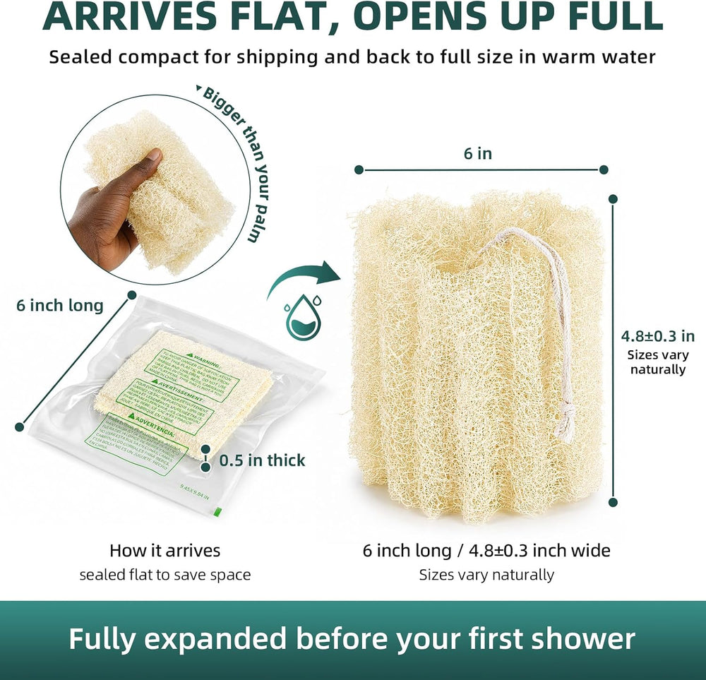 Natural Egyptian Loofah Sponge, Exfoliating Body Scrubber, 3 Pack